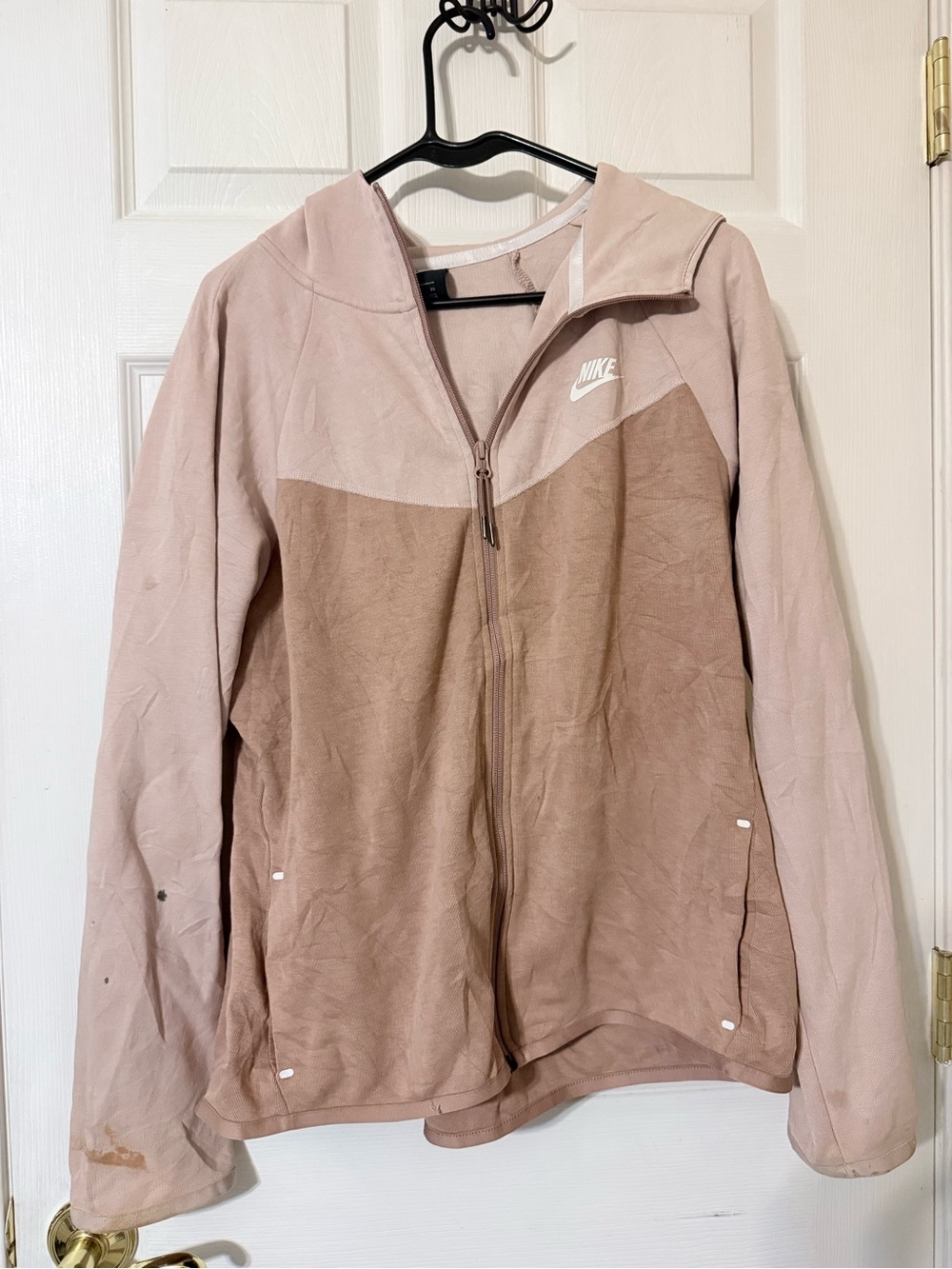 Nike Two-Tone Pink and Tan Zip-Up Bomber Jacket